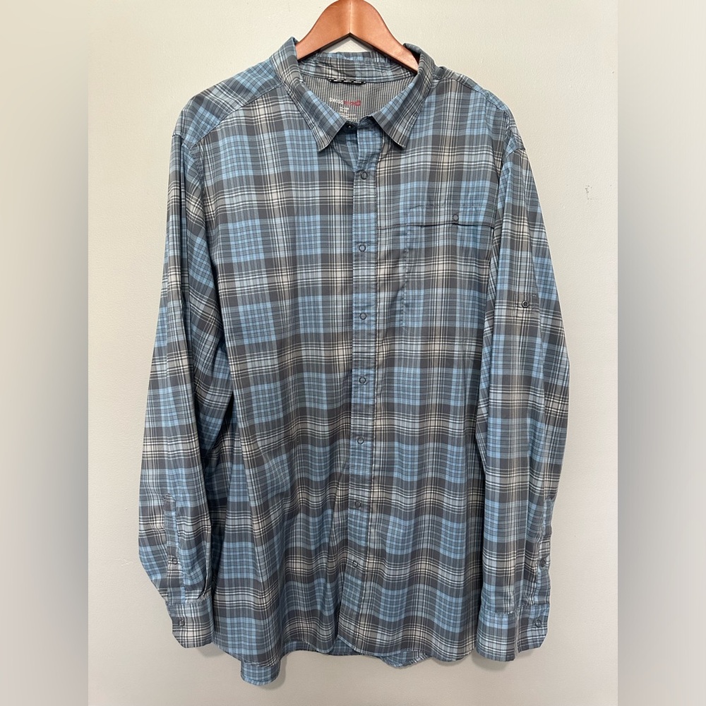 Swiss Tech Men’s Woven Shirt Long Sleeve Blue Plaid Roll-Tab Sleeves